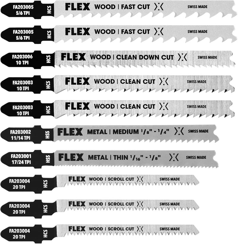 FLEX 10-Piece T-Shank Jigsaw Blade Set - FAM20301-10 - Image 1